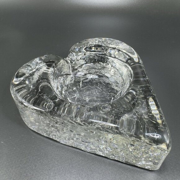 Mid Century Clear Heart Shaped Ashtray Dish Bowl Heavy Thick Textured Glass VTG - Picture 1 of 13
